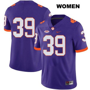 #39 Aidan Swanson Clemson Tigers Womens No Name College Jersey Purple
