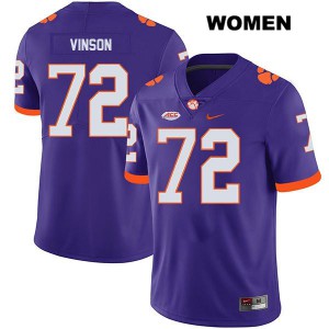 #72 Blake Vinson Clemson Tigers Womens Stitch Jerseys Purple
