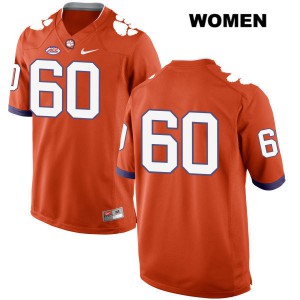#60 Bobby Gettys Clemson National Championship Womens No Name Football Jersey Orange