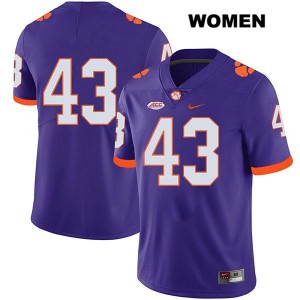 #43 Chad Smith Clemson Tigers Womens No Name Embroidery Jersey Purple