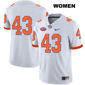#43 Chad Smith Clemson Womens No Name Official Jersey White