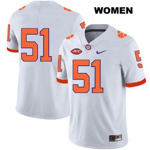 #51 Chase Guynup Clemson Womens No Name Player Jerseys White