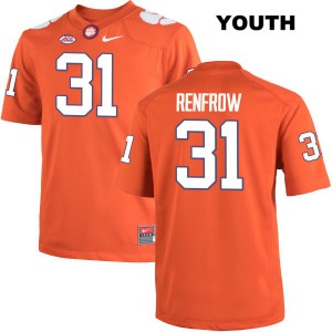 #31 Cole Renfrow Clemson Youth Embroidery Jersey Orange