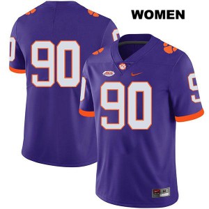 #90 Darnell Jefferies Clemson Tigers Womens No Name Stitched Jerseys Purple
