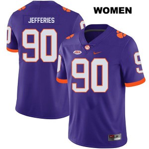 #90 Darnell Jefferies Clemson Womens NCAA Jerseys Purple