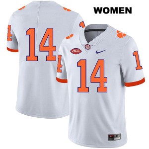 #14 Denzel Johnson Clemson Tigers Womens No Name Football Jerseys White
