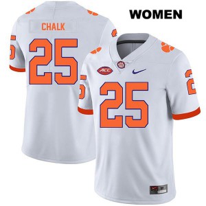 #25 J.C. Chalk Clemson Tigers Womens Embroidery Jerseys White