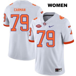 #79 Jackson Carman Clemson Tigers Womens Stitch Jerseys White