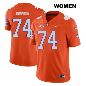 #74 John Simpson Clemson University Womens College Jersey Orange