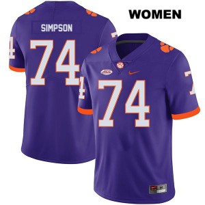 #74 John Simpson Clemson University Womens Stitched Jerseys Purple