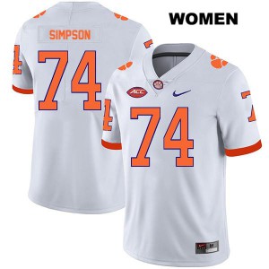 #74 John Simpson Clemson University Womens Stitched Jersey White
