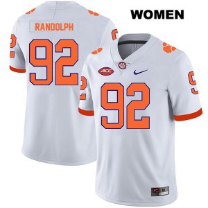 #92 Klayton Randolph Clemson University Womens Embroidery Jersey White