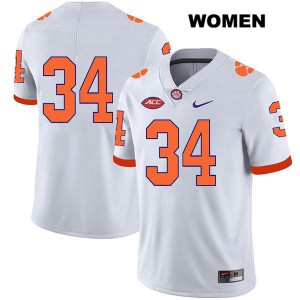#34 Logan Rudolph Clemson National Championship Womens No Name Embroidery Jersey White