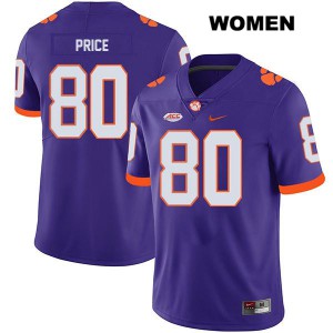 #80 Luke Price Clemson Tigers Womens College Jersey Purple