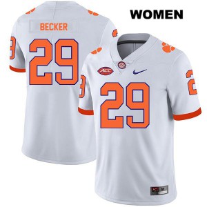 #29 Michael Becker Clemson Tigers Womens Stitched Jerseys White