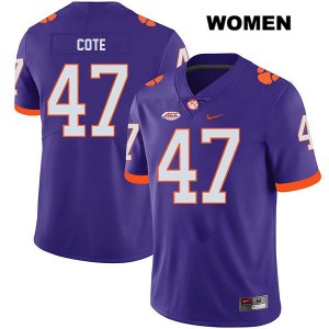 #47 Peter Cote Clemson Tigers Womens Stitched Jersey Purple
