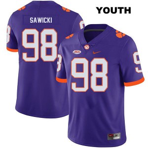 #98 Steven Sawicki Clemson National Championship Youth Embroidery Jersey Purple