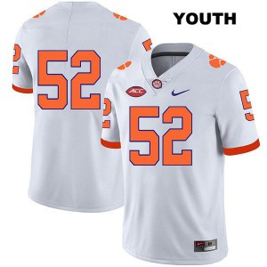 #52 Tyler Brown Clemson Tigers Youth No Name Stitch Jersey White