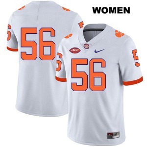 #56 Will Putnam Clemson Tigers Womens No Name College Jerseys White